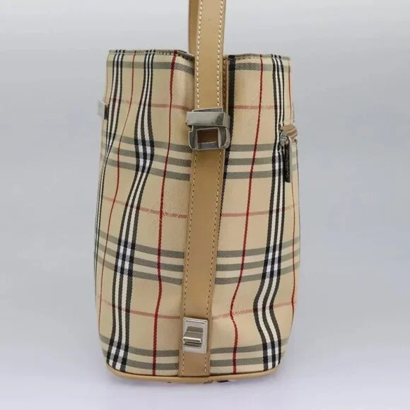 BURBERRY Nova Check Blue Label Shoulder Bag Canvas Beige Silver Auth 113784 - Picture 3 of 15